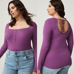 Torrid Ribbed Square Neck Henley Concord Grape Size 3 NWT